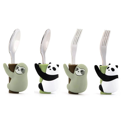 Lofca Baby Silicone Spoons Panda Silicone Fork Sloth Feeding Food Learn To Eat Children's Tableware BPA Free Food Feeding