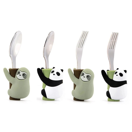 Lofca Baby Silicone Spoons Panda Silicone Fork Sloth Feeding Food Learn To Eat Children's Tableware BPA Free Food Feeding