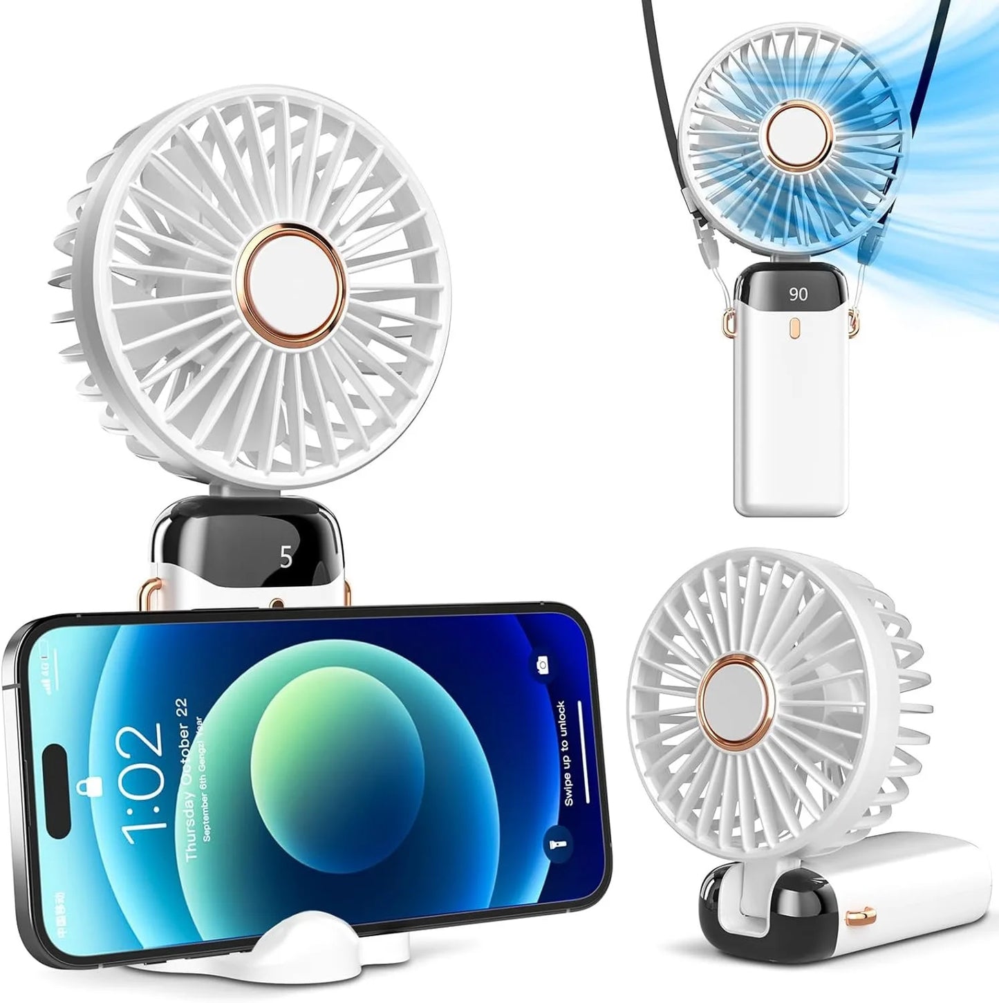 Portable handheld fan with high battery life and infinite speed regulation 90 ° adjustable, rechargeable mini cute small fan