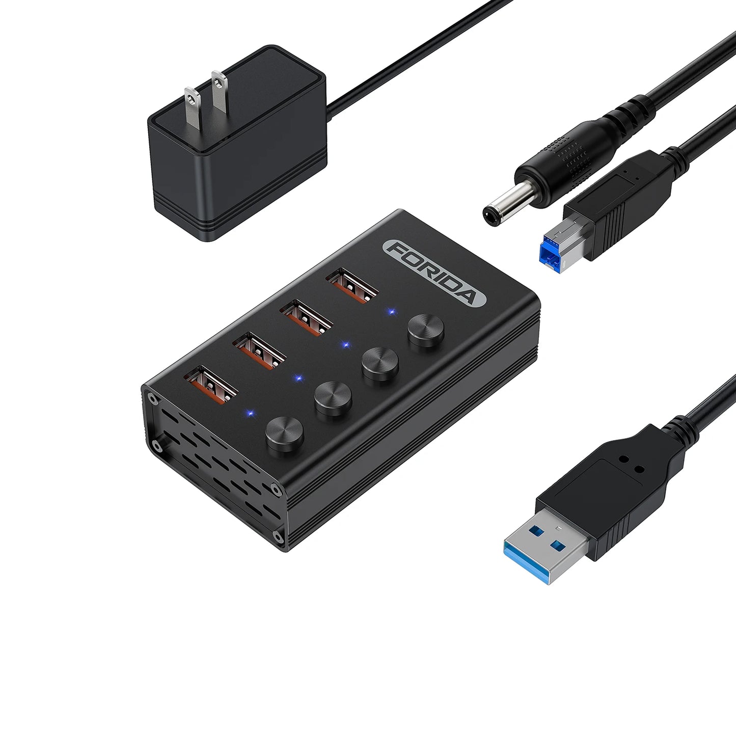 FORIDA USB C Hub 3.2 10Gbps 4/7 Port Aluminium Alloy Docking Stations Splitter LED Switches Adapter for MacBook Laptop Phone