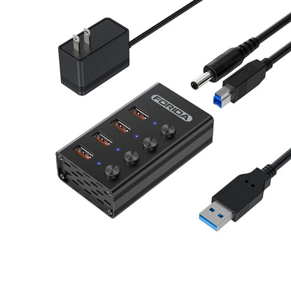 FORIDA USB C Hub 3.2 10Gbps 4/7 Port Aluminium Alloy Docking Stations Splitter LED Switches Adapter for MacBook Laptop Phone