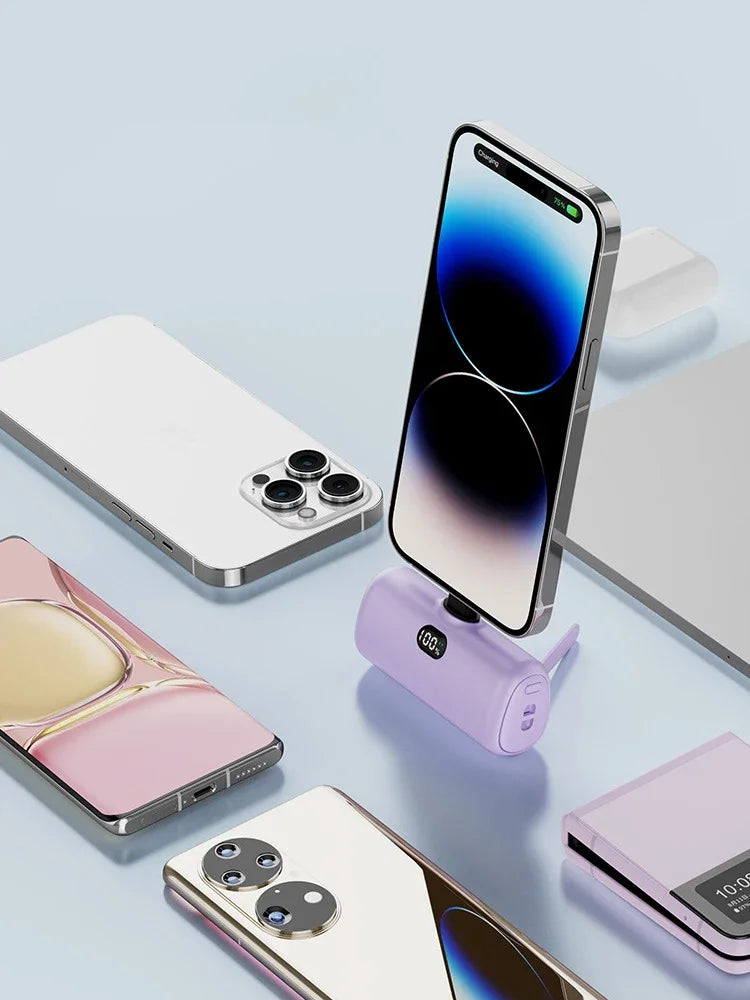 New Mini Capsule Power Bank Pocket Fast Charging Digital Display Power Bank Holder Portable Power Bank for iPhone,Xiaomi,Huawei