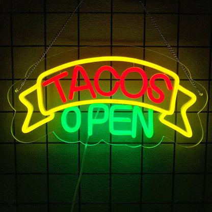 LED Tacos Sign for Business,Tacos Open Light for Restaurant Decor, LED Open Sign for  Electric Advertising Display Wall Decor