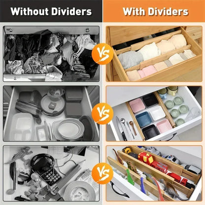 4Pcs Bamboo Drawer Dividers Bedroom Kitchen Drawer Storage Adjustable Expandable Drawer Dividers for Wardrobe Cupboard Cabinet