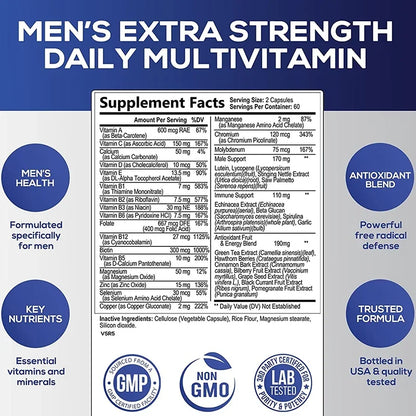 Men's Daily Multivitamin Supplement - Provides Cognitive Brain Health, Energy and Stamina, and Muscle Mass Vegan