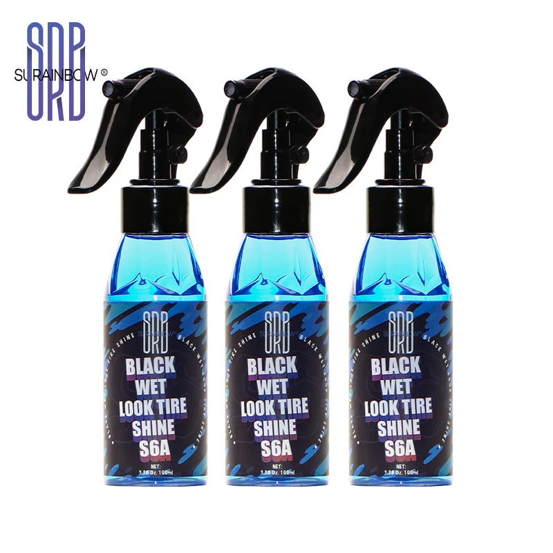 Black Wet Look Tire Shine Dressing -Automotive Clear Coat Tire Dressing Spray for Glossy Wet Tire Look, Vinyl & Plastic, with UV