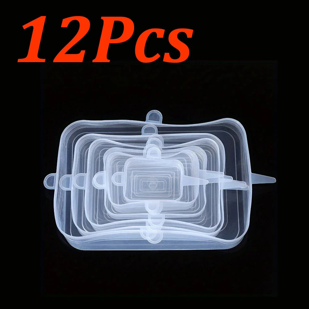 24-6Pcs Reusable Food Silicone Stretch Lids Elastic Silicone Lid Cap Food Covers for  Bowl Cups Containers Keep Food Fresh