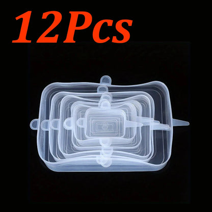 24-6Pcs Reusable Food Silicone Stretch Lids Elastic Silicone Lid Cap Food Covers for  Bowl Cups Containers Keep Food Fresh