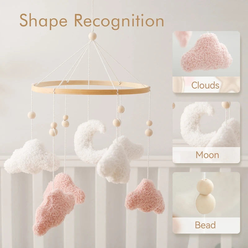 Baby Crib Mobile Rattle Toy 0-12Months Infant Soft Felt Teddy Velvet Pink Bear Bed Bell Hanging Toy Holder Bracket Crib Girl Toy