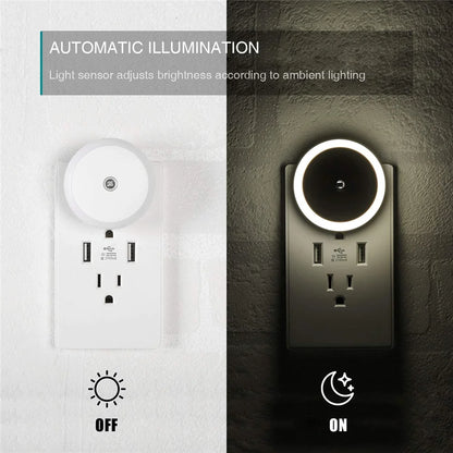 LED Night Light Smart Night Sensor Round Plug in Wall Night Lamp Bathroom Home Kitchen Hallway Staireway Bedroom Nightlight