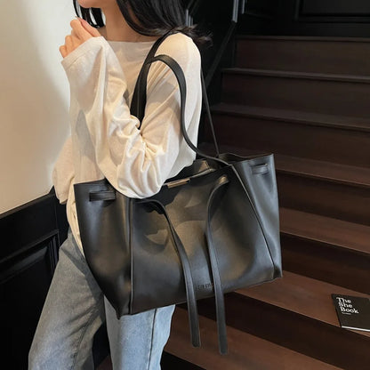 Big Shoulder Hand Commuting Bags for Women Large Capacity Drawstring Bucket Shopping Totes Top-Handle Bag 2025 Latest Handbags