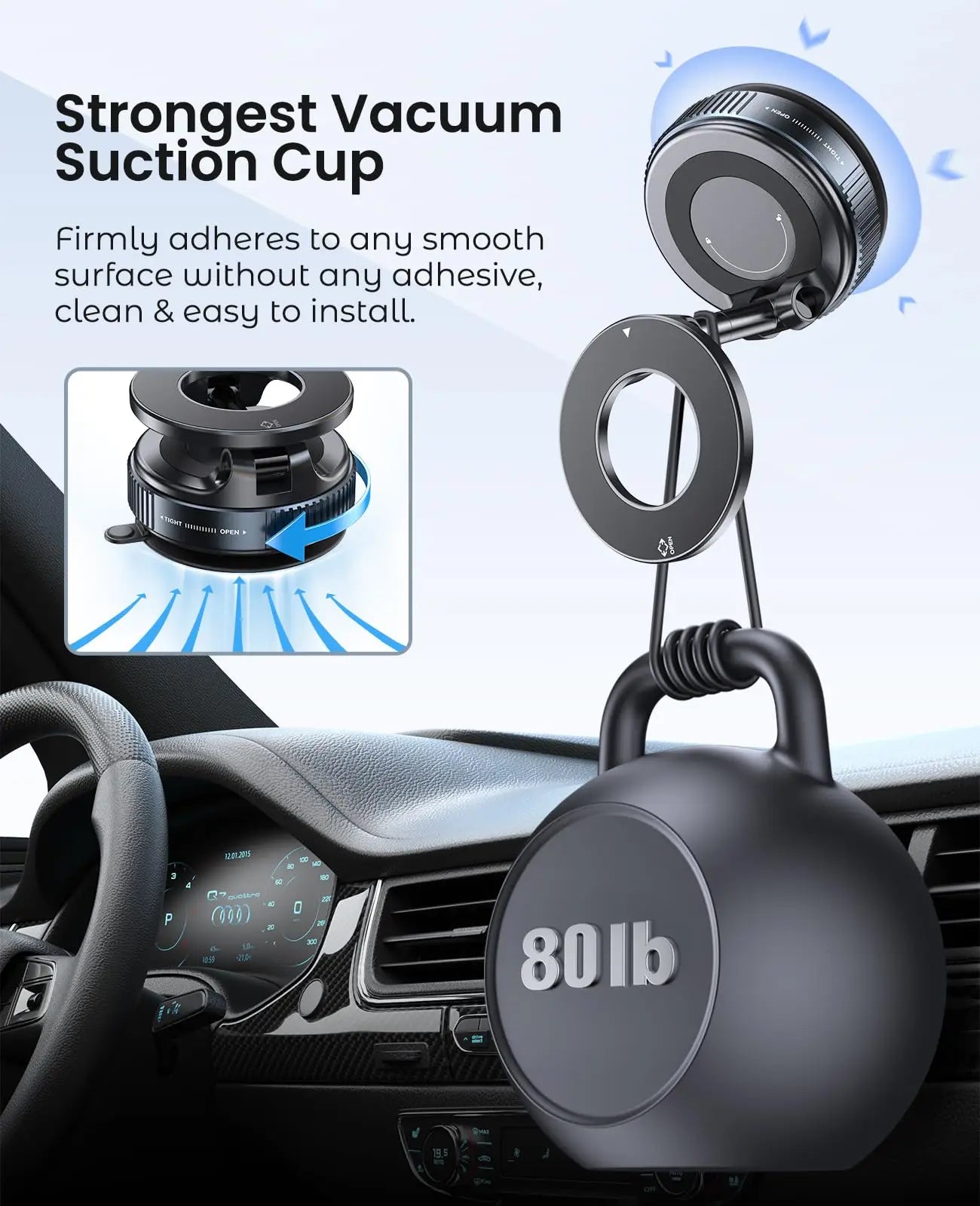 Magnetic Suction Cup Phone Mount for MagSafe, 360° Adjustable, Foldable & Portable Holder for All Smartphones & Car Models