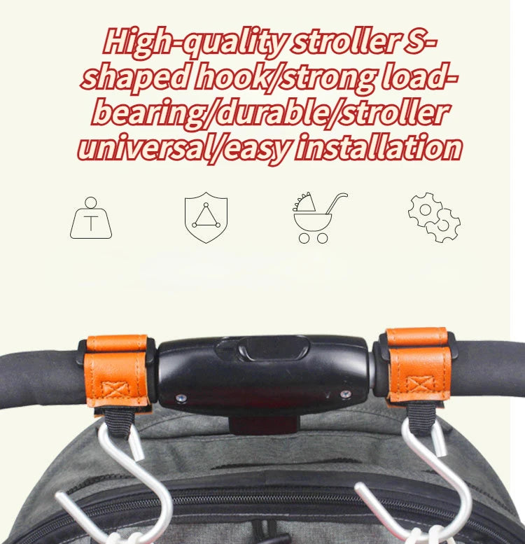 Baby Stroller Hooks 2Pcs Leather Hook  for Hanging Diaper Bags Kindergarten Universal Accessory