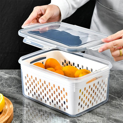 3Pack Fridge Food Storage Container Set with Lids with Strainer Kitchen Storage Boxes Fruit Vegetable  Organizer