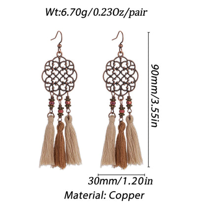 Bohemian Brown Geometric Fringe Earrings for Women Vintage Hollow Flower Beads Tassel Earrings Girls Party Jewelry Gifts