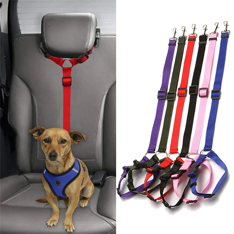 Car Seat Belt for Dogs, Two-in-one Nylon Leashes Backseat Safety Belt, Adjustable Dogs Harness Collar, Pet Accessories