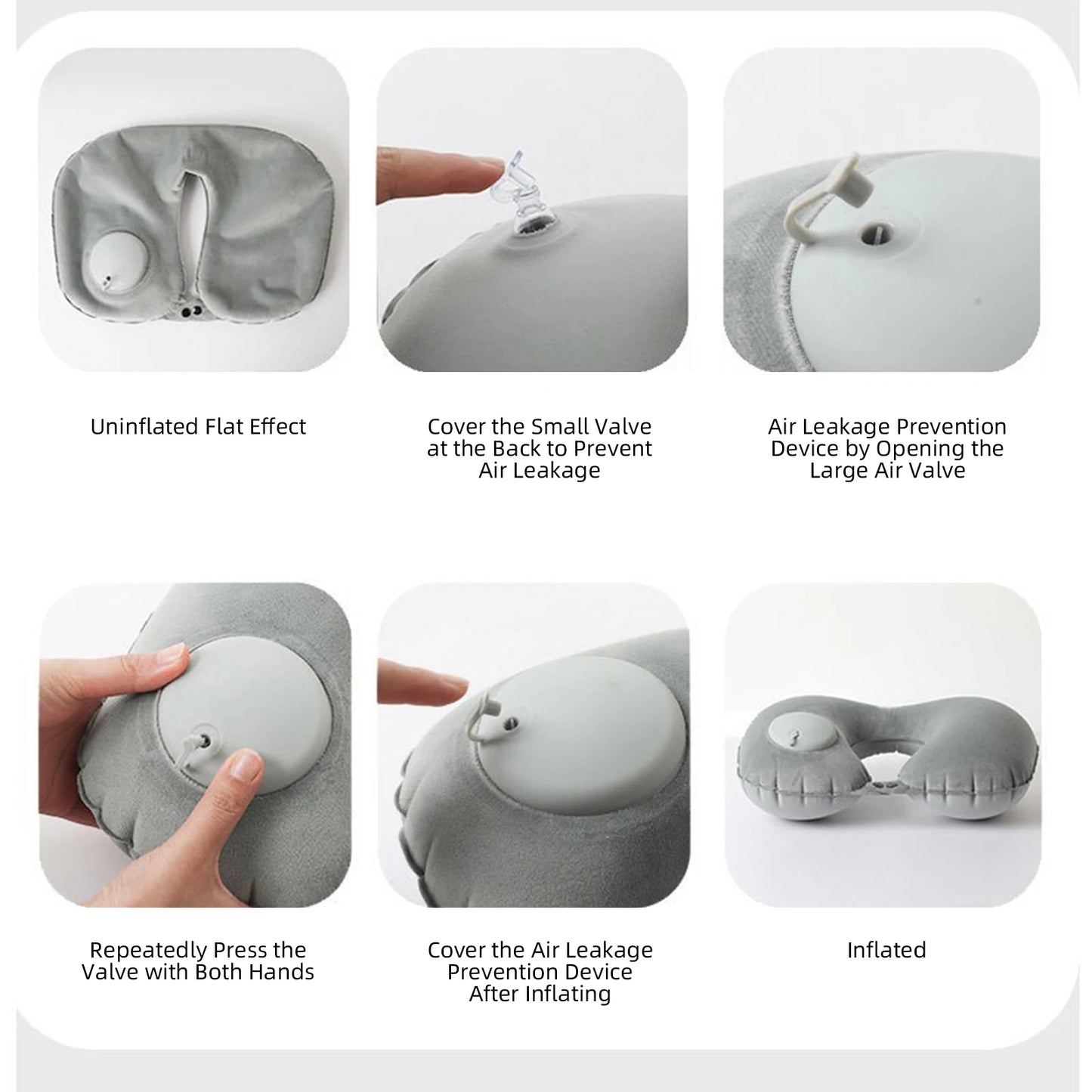 U-Shaped Inflatable Travel Pillow Portable Air Neck Support Cushion Comfortable Sleeping Press to inflate pillow neck pillow