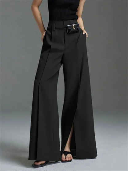 Office Lady Formal Commuter Pants  New Spring Autumn Split-front Pleated High-Waisted Wide Leg Trousers For Women