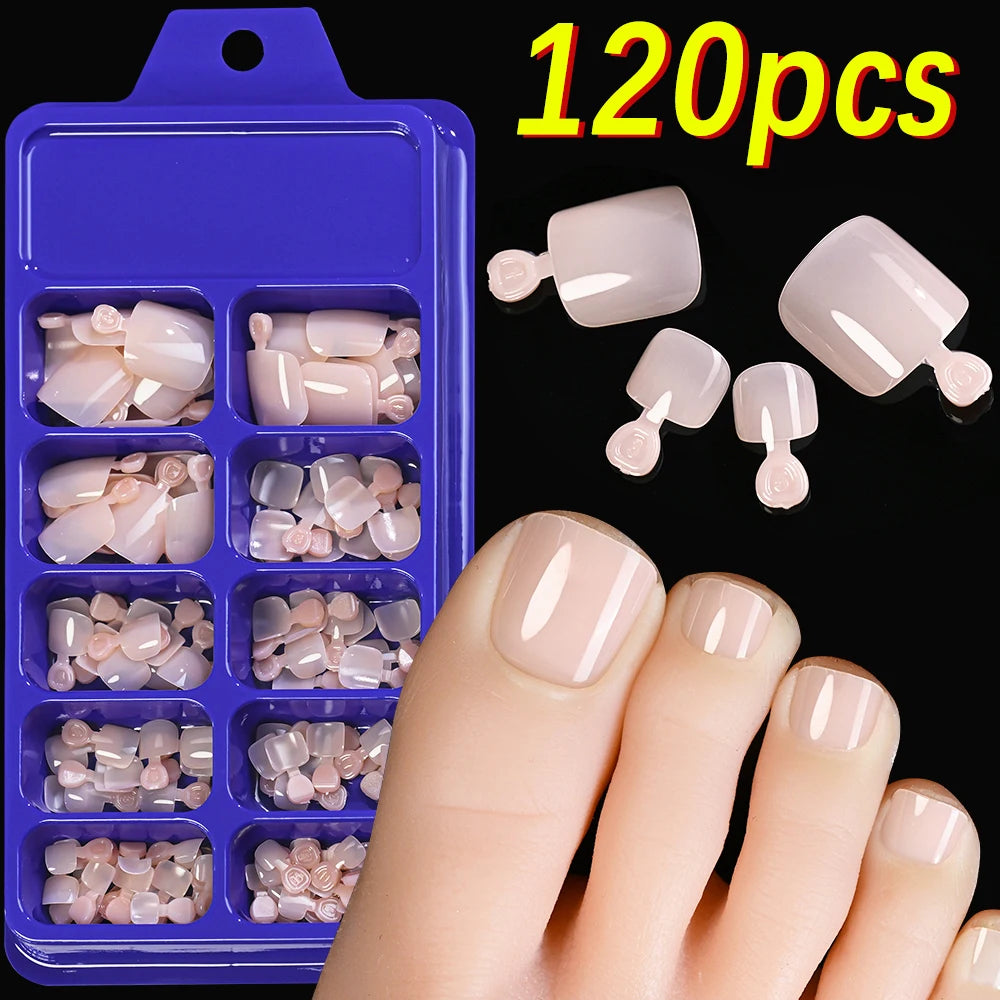120pcs Square ToeNail Tips - Short French Tip Press On Toenails Pink Soft Gel Toe Nail Tips Full Cover Fake Toe Nail Extensions