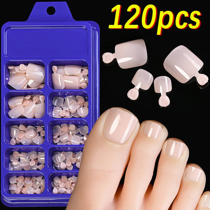 120pcs Square ToeNail Tips - Short French Tip Press On Toenails Pink Soft Gel Toe Nail Tips Full Cover Fake Toe Nail Extensions