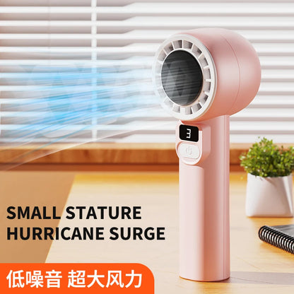 Digital display handheld fan with outdoor portability, USB rechargeable, featuring strong wind power, extended battery life.