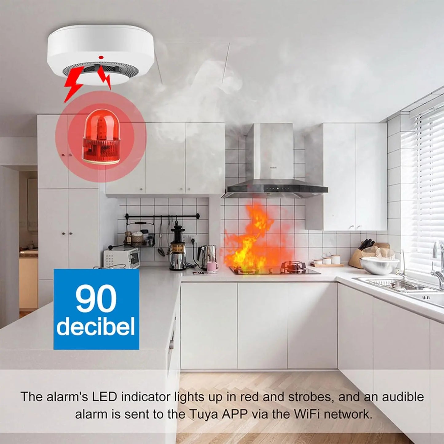 Smart Smoke Detector Fire Alarm with Replaceable Battery, Wi-Fi Smoke Detector, Real-Time App Notifications