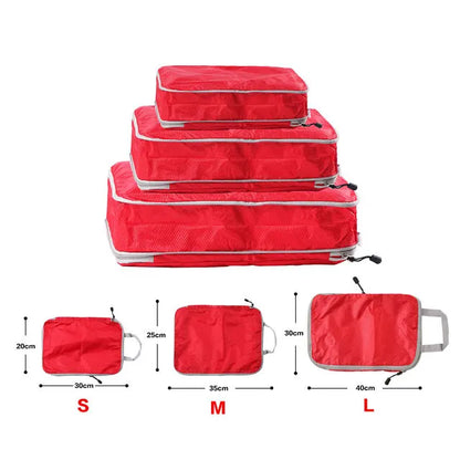 Foldable Compressible Packing Cubes, Waterproof Travel Storage Bag, Nylon Suitcase, Portable with Handbag, Luggage Organizer