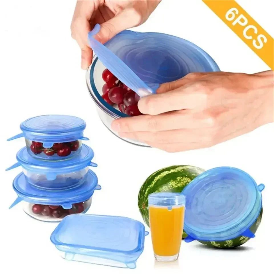 6PC Silicone Cover Reusable Durable For Fresh Food Leftovers Keep Food Fresh Washable Cookware Bowl Microwave Cover Stretch Lids
