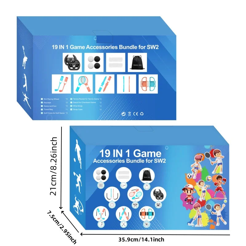 Switch 2 Sports Accessories Bundle -19 in 1 Family Accessories Kit for NS Sports Games Compatible with Switch/OLED