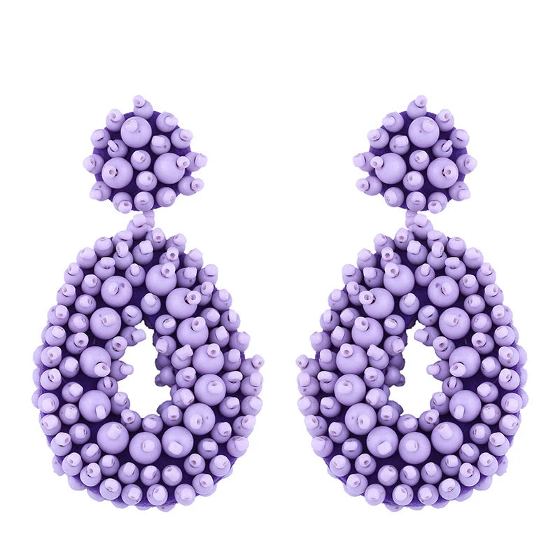 Bohemian Black Beaded Earrings Handmade Beads Drop Dangle Earrings For Women Statement Earrings Big Jewelry Brincos Accessories