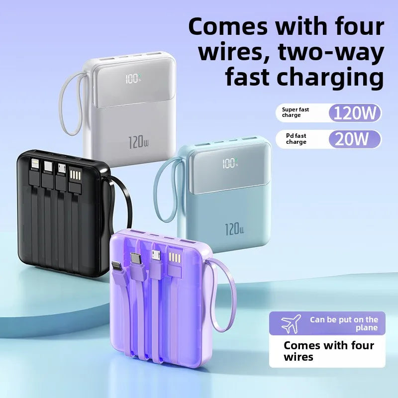 A Brand-new 120W Three-in-one 20,000mah Super Fast Power Bank with Large Capacity, Built-in Cable and Digital Display Powerbank