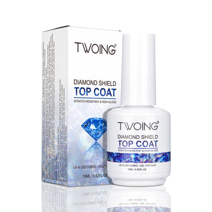 TWOING 15ml New Super Shine Top Coat Gel Nail Polish Diamond Topcoat No Wipe Sealer Gel Finish Manicure Nail Art Salon Quality