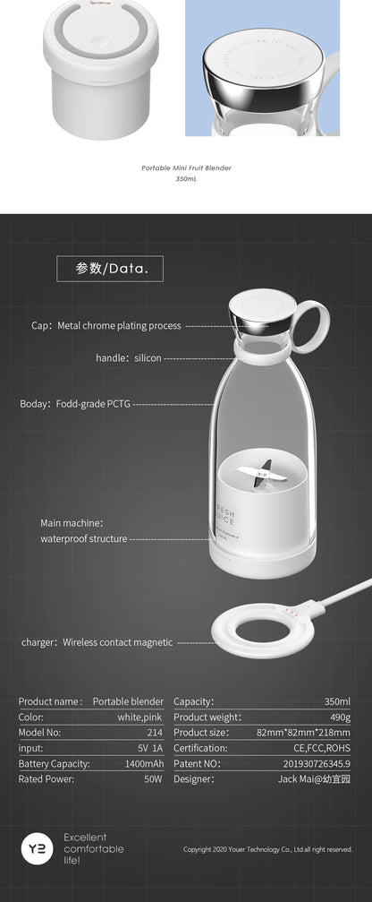 Portable Blender,Fashion Portable Blender for Shakes and Smoothies 11.8 Oz,Magnetic USB Fast Charging Mini Fresh Juice Mixer