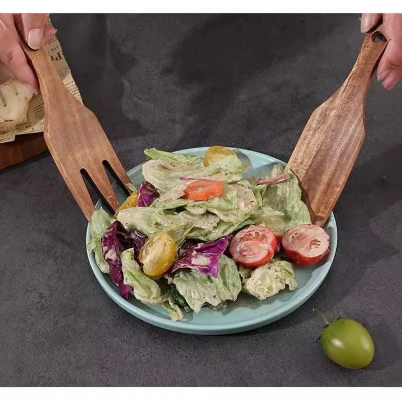 Wooden Salad Server, Wood Salad Tong and Spoon Set, Salad Serving Utensils Wooden Salad Hands & Spatula for Kitchen Home Cooking