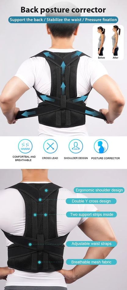 Back Brace Posture Corrector Back Lumbar Support Shoulder Posture Support for Improve Posture Provide Back Pain Relief Unisex