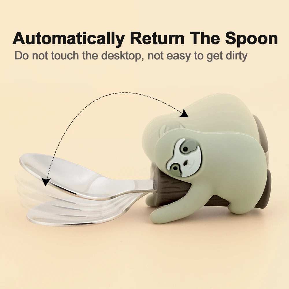 Lofca Baby Silicone Spoons Panda Silicone Fork Sloth Feeding Food Learn To Eat Children's Tableware BPA Free Food Feeding