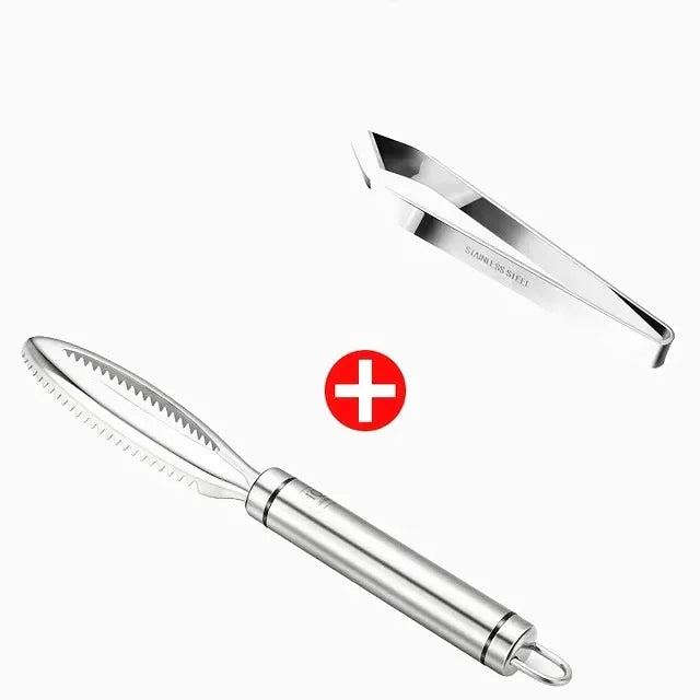 Kitchen Accessories Stainles Fish Scales Scraping Graters Fast Remove Fish Cleaning Peeler Scraper Fish Bone Tweezers Tool Gadge