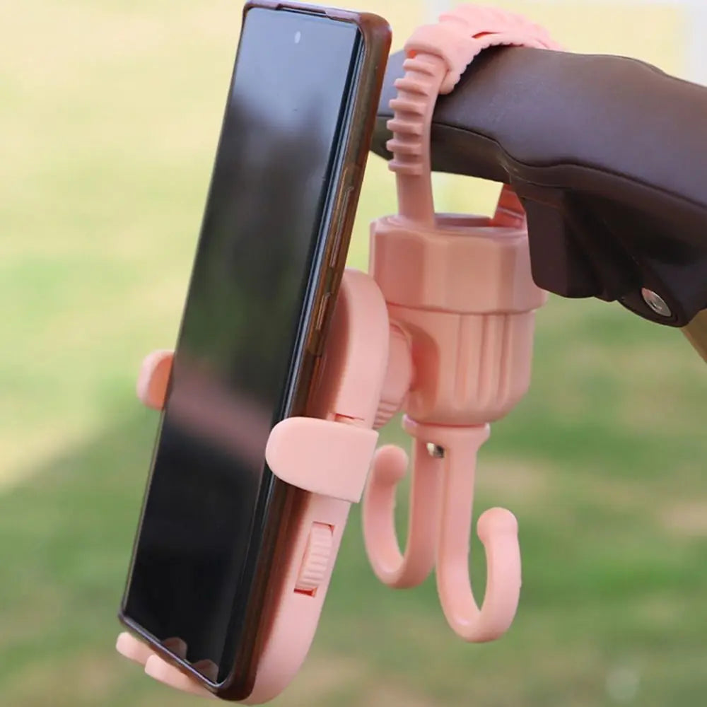 2 in 1 Baby Stroller Hooks Rotatable Creative Stroller Phone Holder Stable Detachable Bicycle Hanging Double Hook Universal
