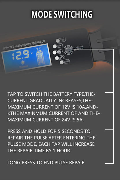 Car Battery Charger 12V 10A 24V 5A Automotive Digital Display Detection Pulse Repair Car Chargers Motorcycle Car Accesorries