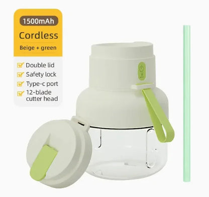 Portable electric juicer blender, wireless USB charging, straw cup, button control, blender portable.