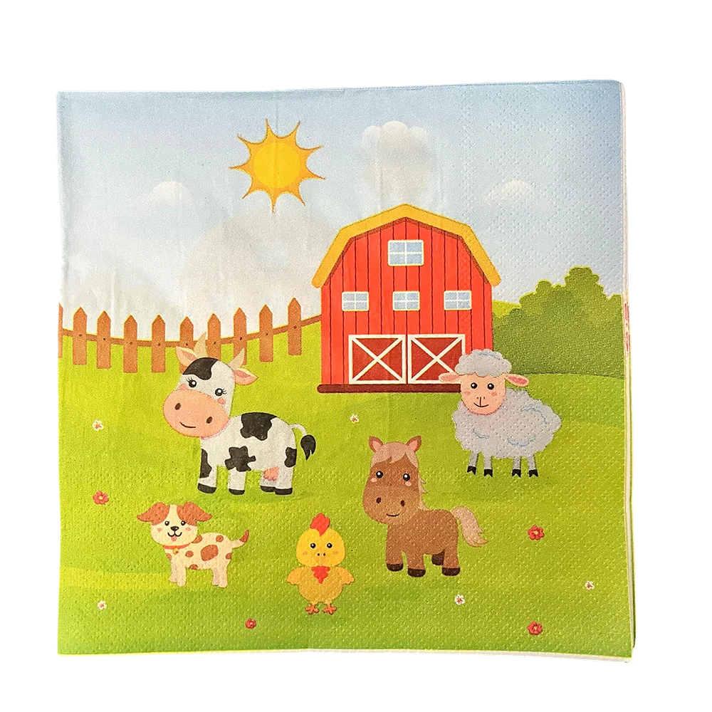 Farm Animals Disposable Tableware Paper Plates Cups Napkins Kids Farm Theme Birthday Party Decoration Supplies