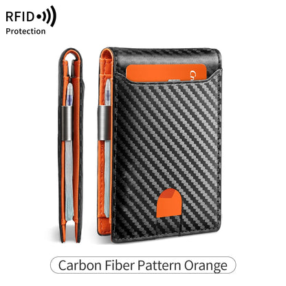 RFID Blocking Carbon Fiber Wallet- Ultra-Slim Bi-Fold Credit Card Holder with ID Window, Portable Front Pocket Money Clip