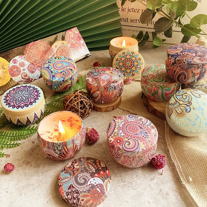 Scented Candle Set Gift Islamic Arabian Pattern Fragrance Candle Jar DIY Smokeless Couples Jasmine Rose Romantic Incense Candles