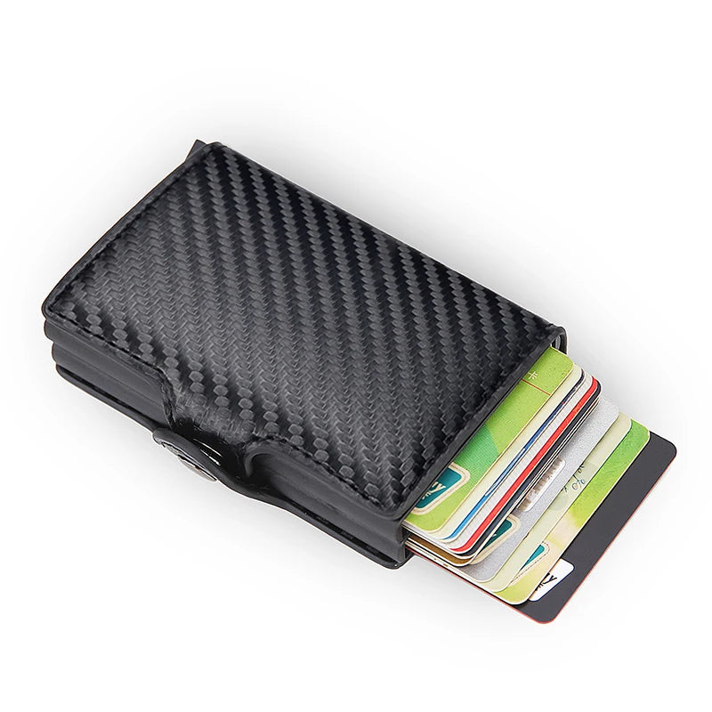 RFID Blocking Men Wallet Credit Card Holder Leather Card Wallet Double Metal Box ID Card Holder Money Clip Purse New 2023