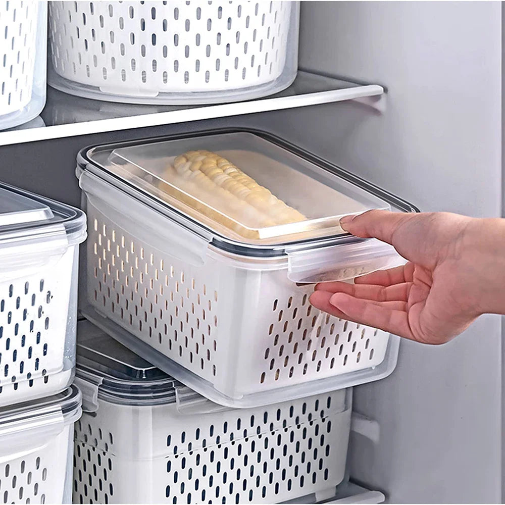 Refrigerator Storage Box Fridge Organizer Fresh Vegetable Fruit Boxes Drain Basket Storage Containers Pantry Kitchen Organizer