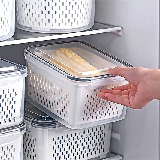 Refrigerator Storage Box Fridge Organizer Fresh Vegetable Fruit Boxes Drain Basket Storage Containers Pantry Kitchen Organizer