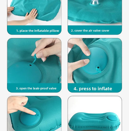 1Pcs 43×28×10cm Portable Press Inflatable Pillow Outdoor Travel Pillow Ultra Soft Comfortable Car Pillow for Neck&Lumbar Support