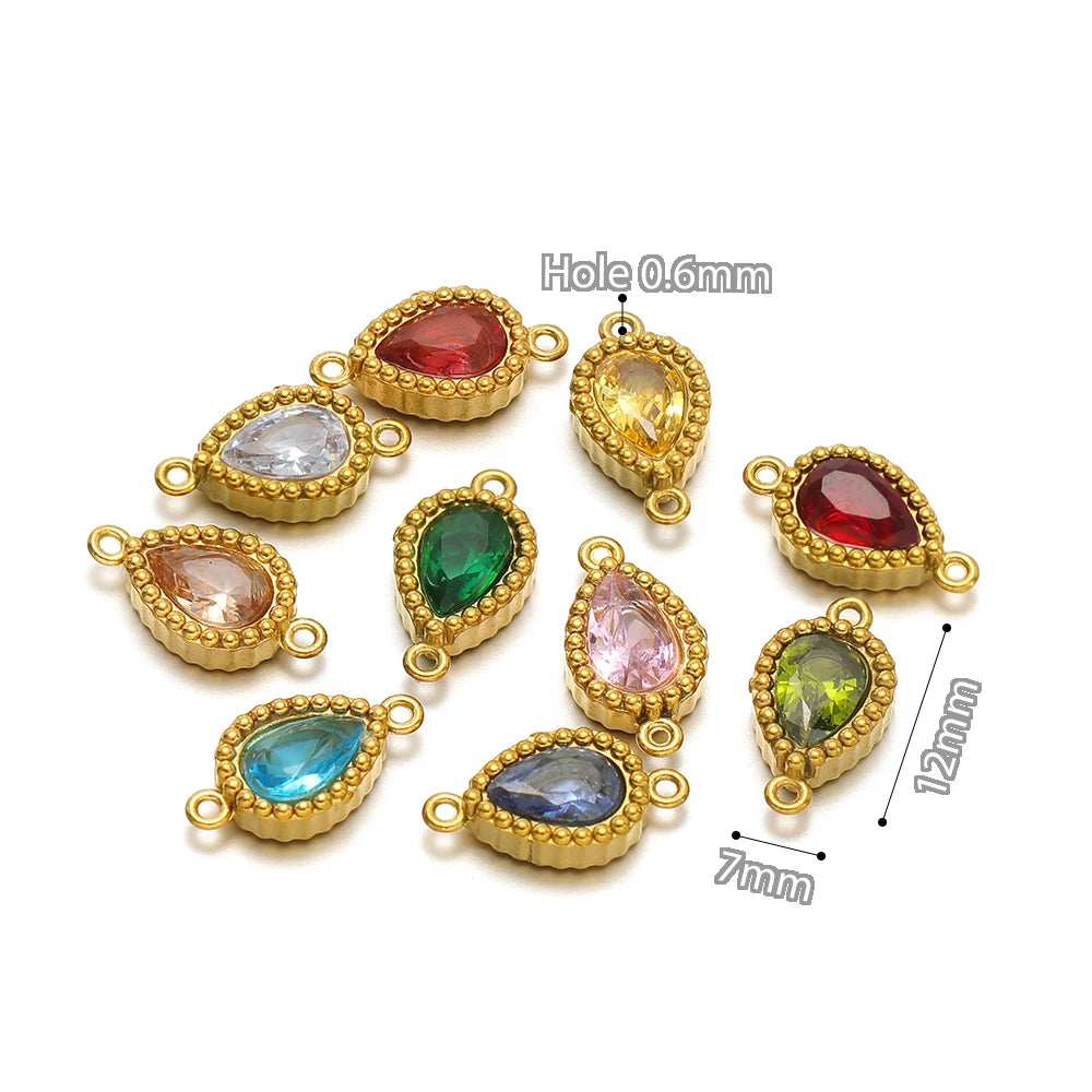 10pcs Stainless Steel Heart Square Zircon Connectors Charms for DIY Necklace Findings Jewelry Earrings Making Bracelets Supplies