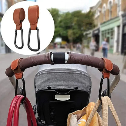 2Pcs Leather Hooks Stroller Hooks Baby Diaper Bag Hook PU Adjustable Pram Hook Organizer Hanger Children Travel Accessories