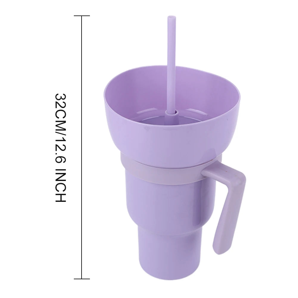 1000ml Snack Bowl Drink Cup with Straw 2 In 1 Stadium Tumbler Splash Proof Leakproof Popcorn Beverage Cup for Cinema Travel